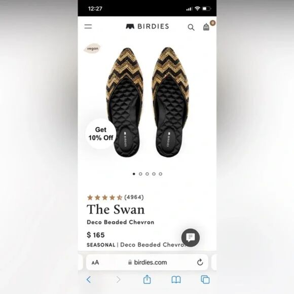 Birdies The Swan Deco Chevron Black & Gold Mules Slides Sz 8.5 - Picture 4 of 5